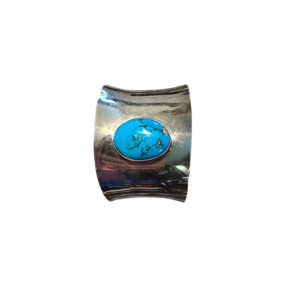 VTG Ed Levin Stamped Wide Sterling Silver Turquoise Cuff Bracelet